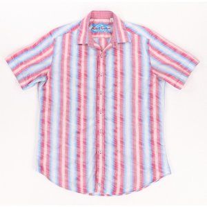 Robert Graham Pink, Blue & White Striped Short Sleeve Button-Down Shirt